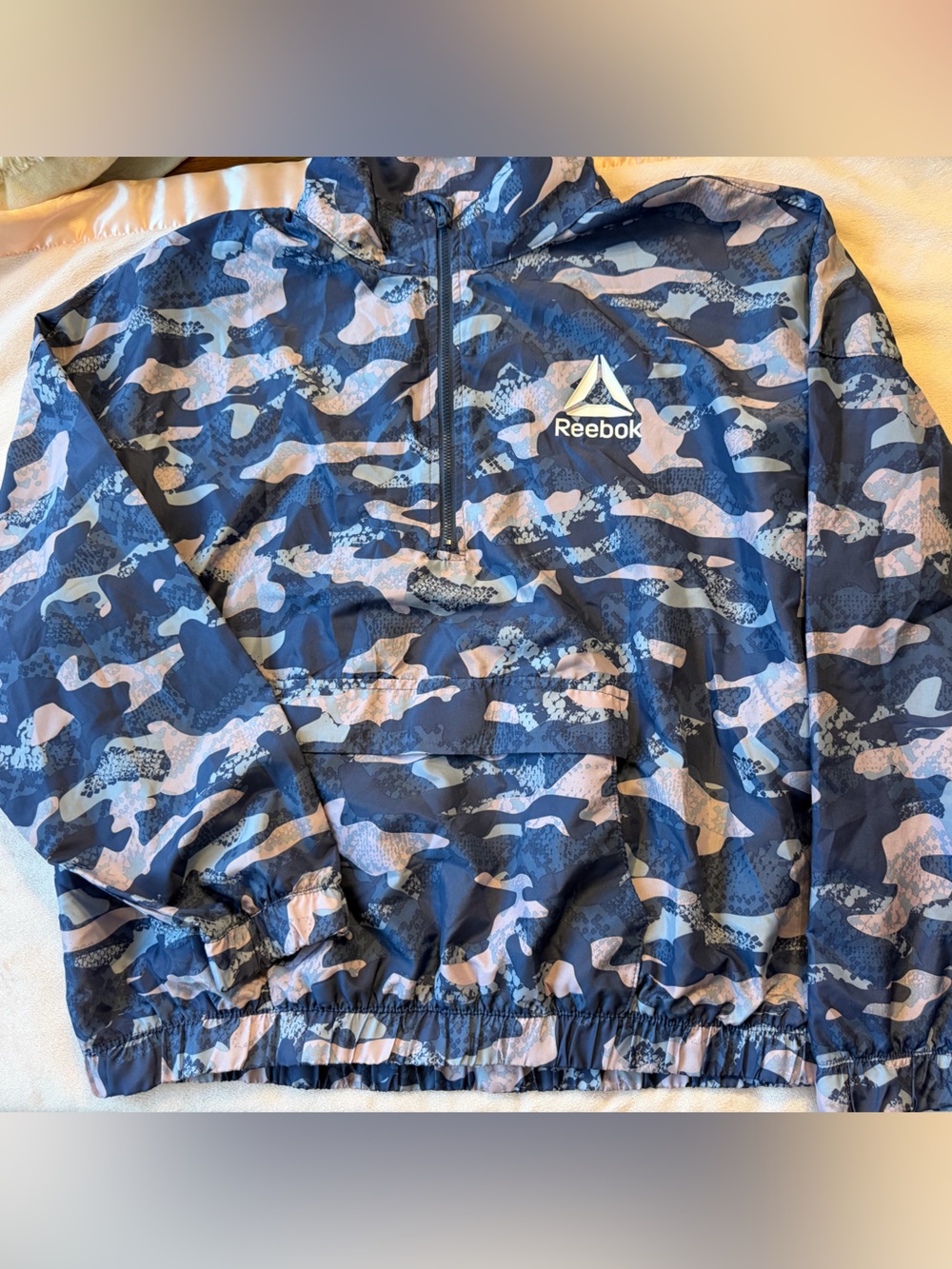 Reebok Y2K Navy & Light Blue Camo Half Zip Lightweight Windbreaker Jacket